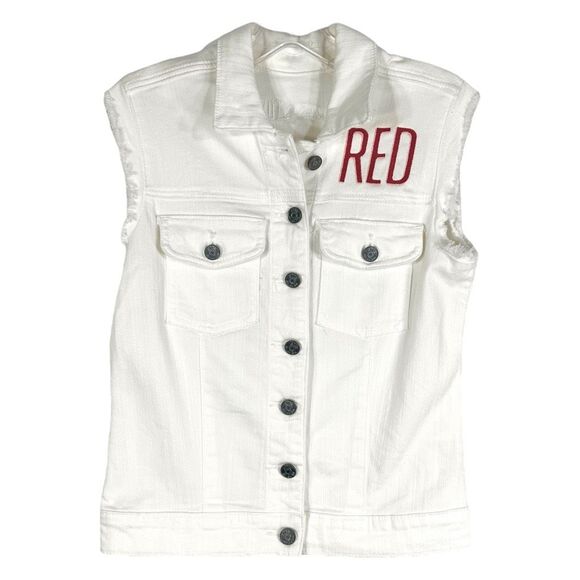 Taylor‎ Swift Denim Vest Custom Embroidered Red Kut from the Kloth Small 1333